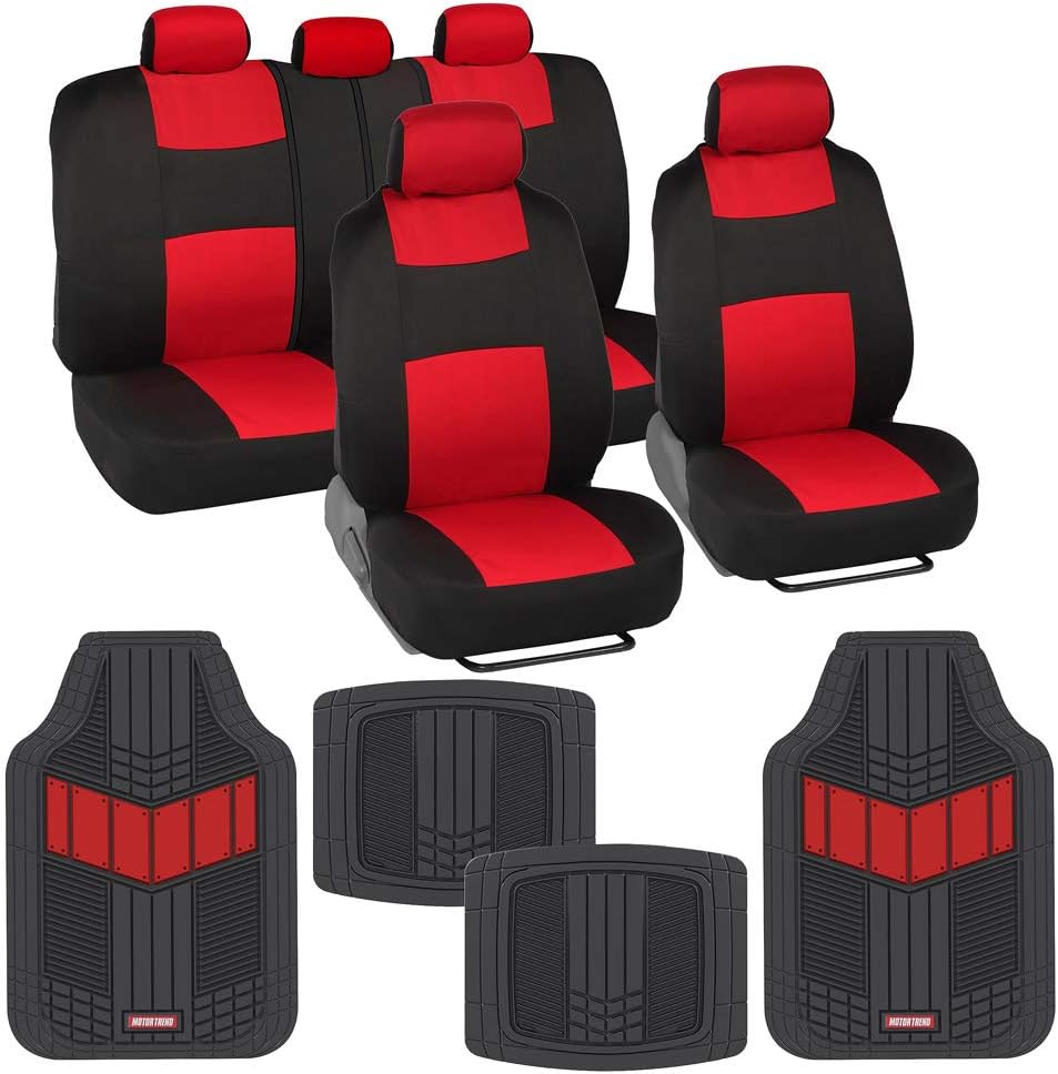 Two-Tone PolyPro Car Seat Covers Full Set with Rubber Car Floor Mats, Black & Blue O8184