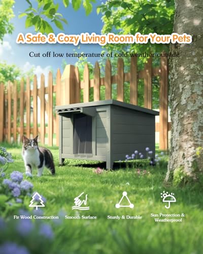Outdoor Cat House Waterproof Foam Insulated Large Wooden Cat Condos 21.3" L x 19.9" W x 18.9" H H97209