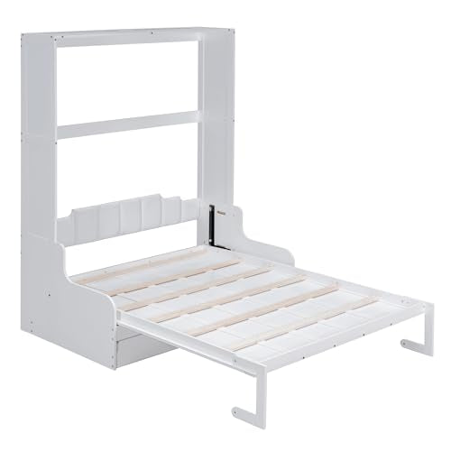 Queen Size White Wooden Murphy Bed with Sofa and Cushion A5668
