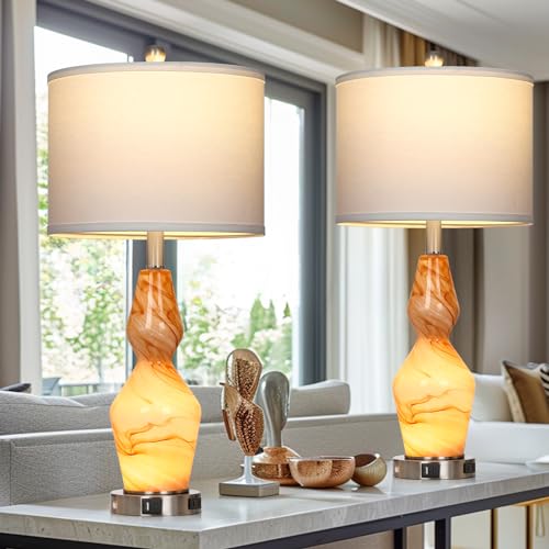 Glass Table Lamps Set of 2 with USB A+C Ports & AC Outlet N1031