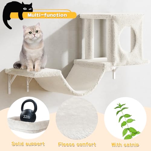 Gray 7 Pcs Cat Wall Shelves with House, Tunnel, Bridge, Steps, Scratcher, Hammock, Bed X838