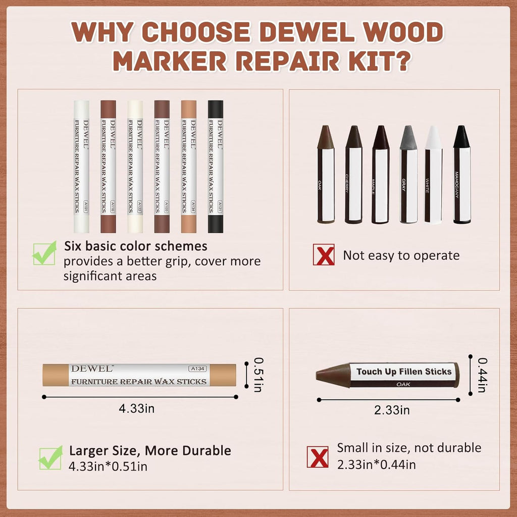 6 Colors Wood Filler Sticks Repair Crayons Kit Y4584