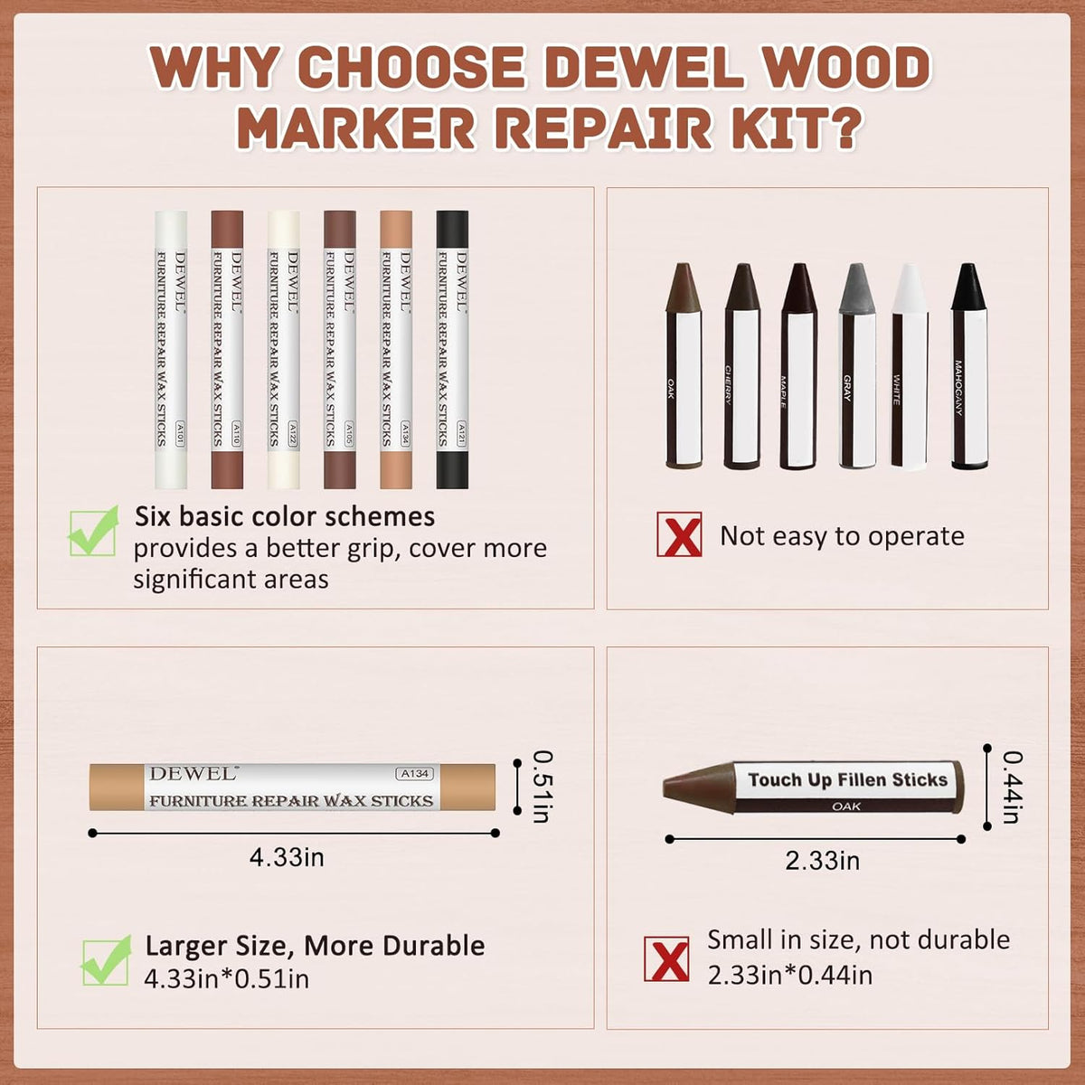 6 Colors Wood Filler Sticks Repair Crayons Kit Y4584