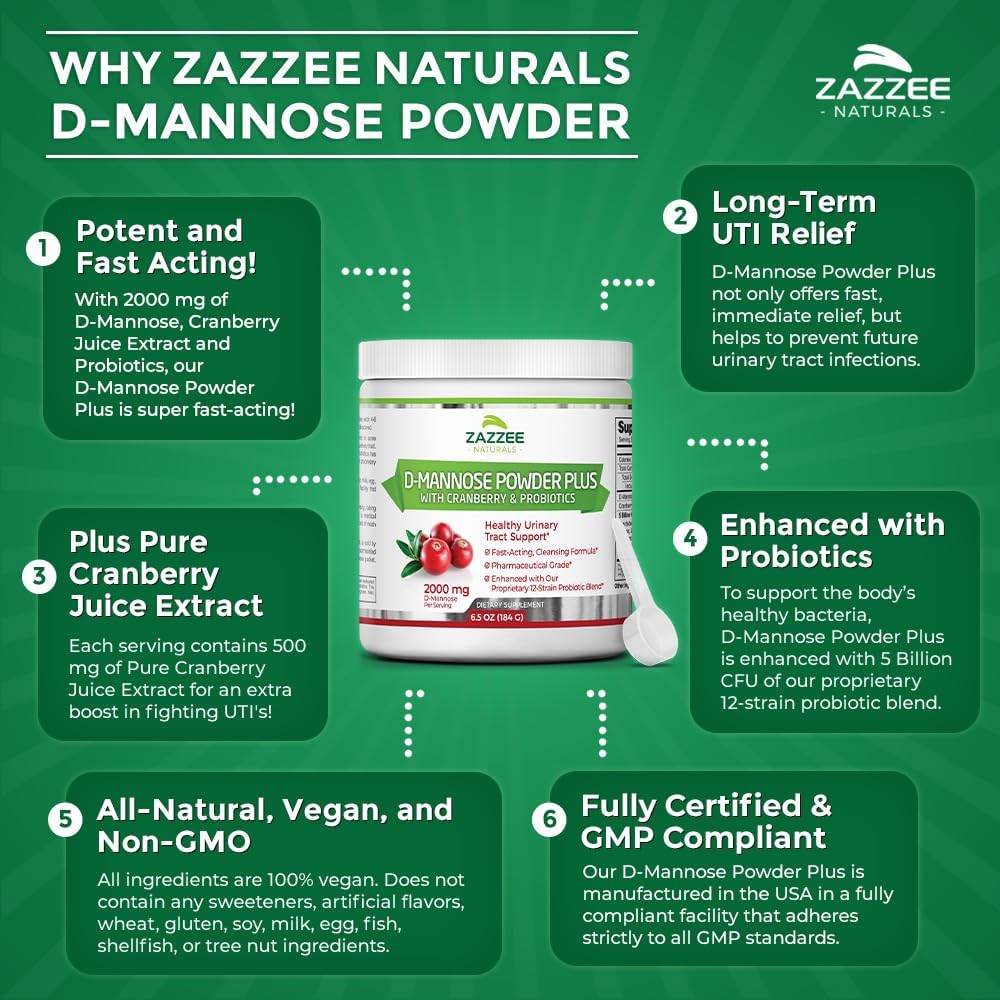 2000 mg D-Mannose Powder Plus with Probiotics and Cranberry Extract, 6.5 Oz, 67 Servings U40533