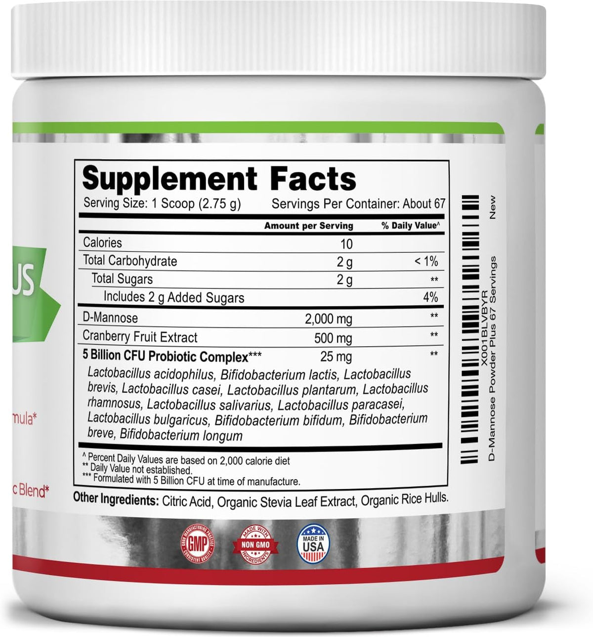 2000 mg D-Mannose Powder Plus with Probiotics and Cranberry Extract, 6.5 Oz, 67 Servings U40533