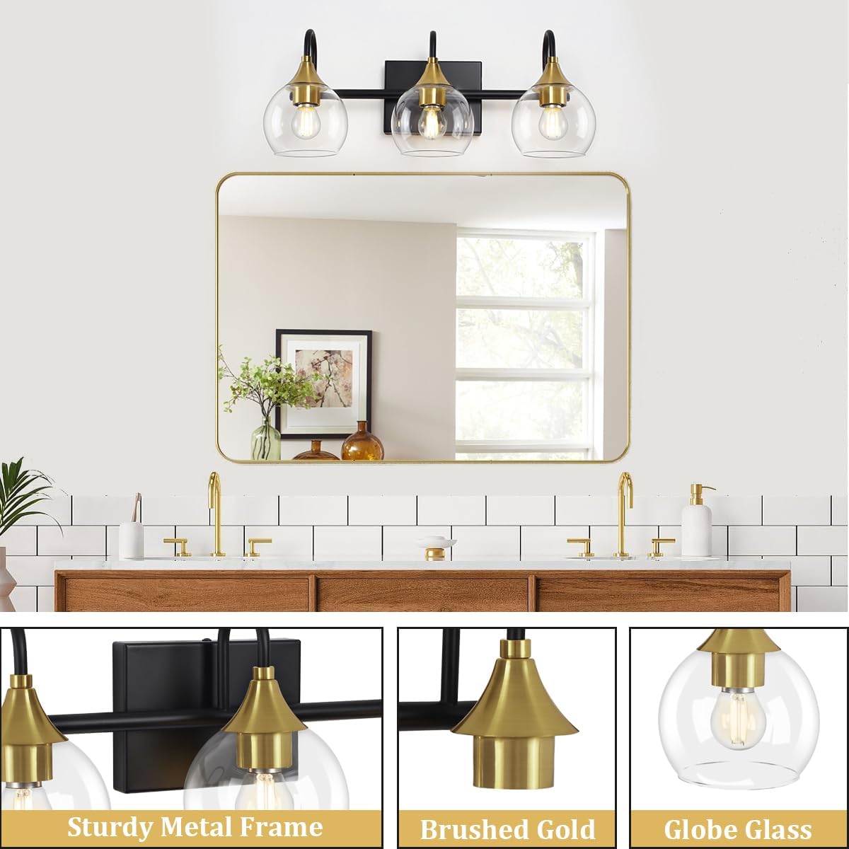 Black Gold 3 Light Bathroom Vanity Light R455
