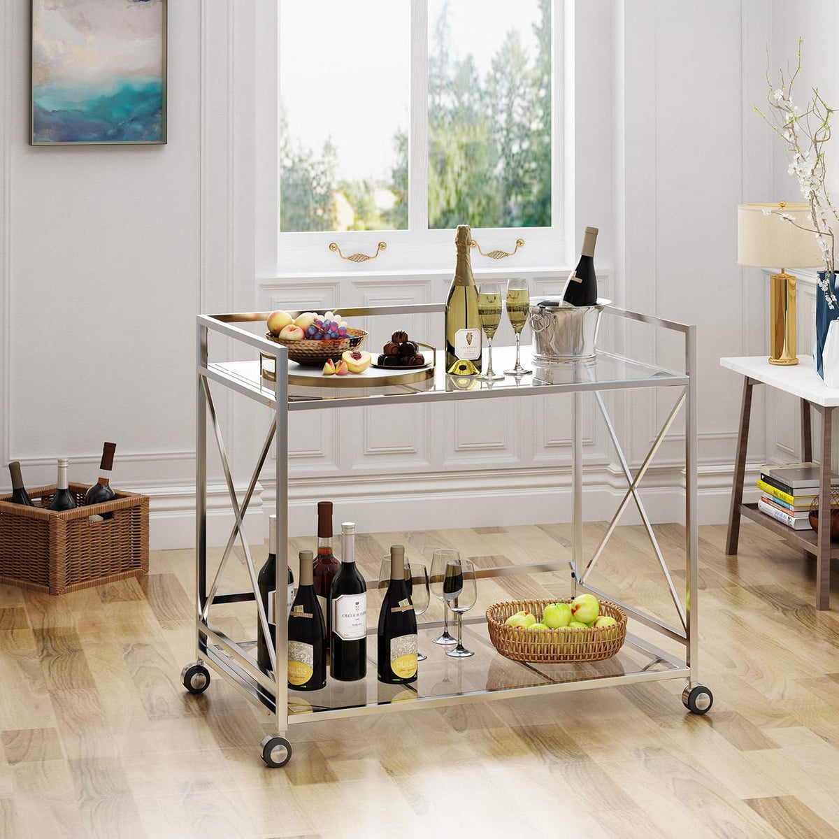 Industrial Modern Iron and Glass Bar Cart B984175