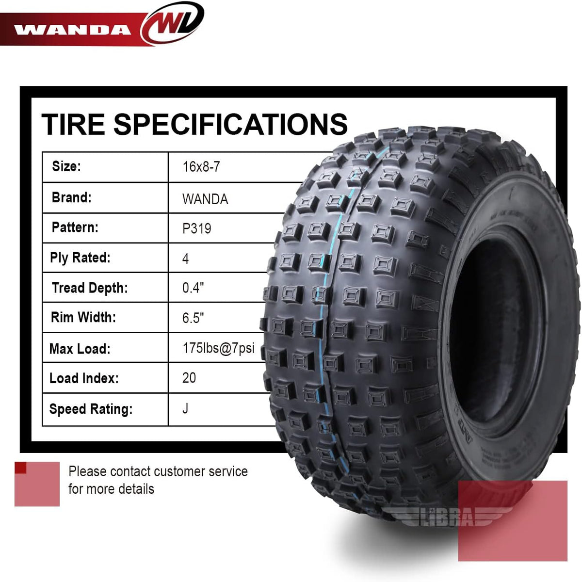 Set of 4 16x8-7 4PR ATV Tires P1538
