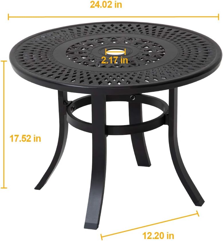Cast Aluminum Round Side Table with Umbrella Hole, Black W717398