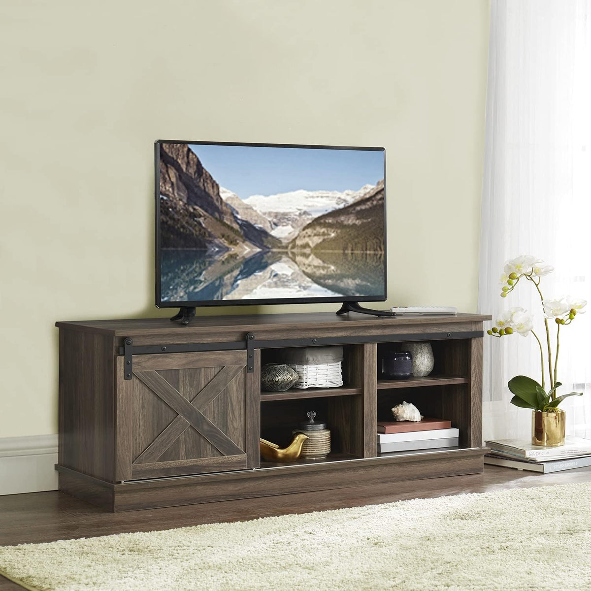 Sliding Barn Door TV Stand with Storage Cabinet T71701