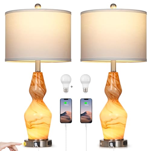 Glass Table Lamps Set of 2 with USB A+C Ports & AC Outlet N1031