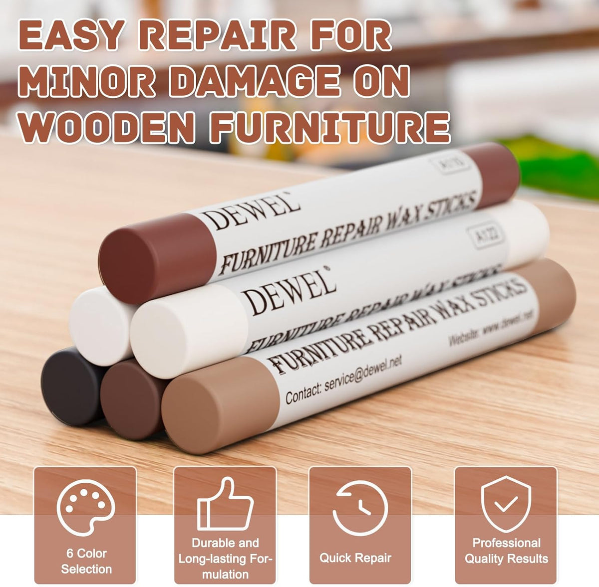 6 Colors Wood Filler Sticks Repair Crayons Kit Y4584