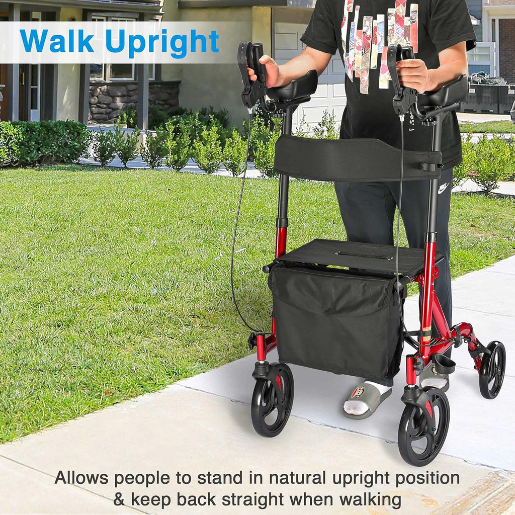 Upright Rollator Walker with Seat 4 Wheels 300 Lbs C5148