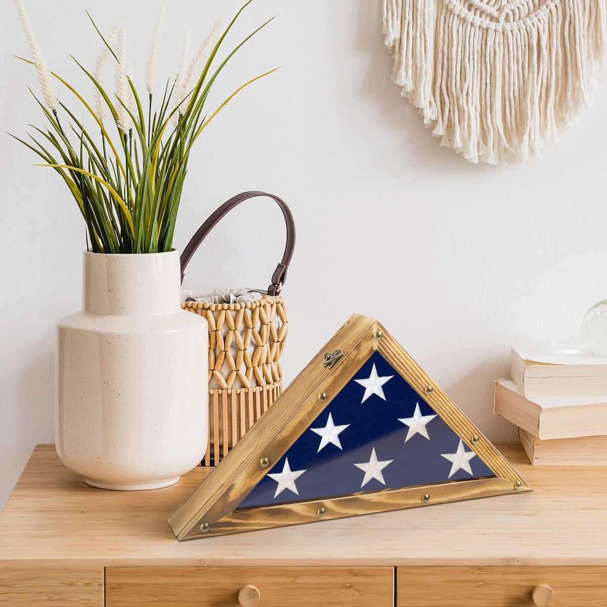 Rustic Wood Flag Display Case Triangle Shadow Box Y7694