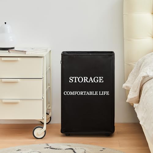 Beige 50L Collapsible Rolling Laundry Hamper I341944