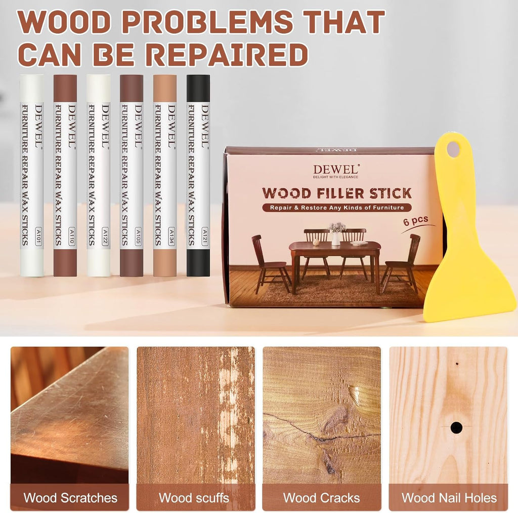 6 Colors Wood Filler Sticks Repair Crayons Kit Y4584