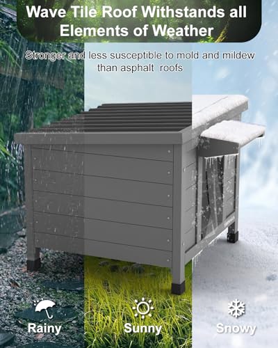 Outdoor Cat House Waterproof Foam Insulated Large Wooden Cat Condos 21.3" L x 19.9" W x 18.9" H H97209