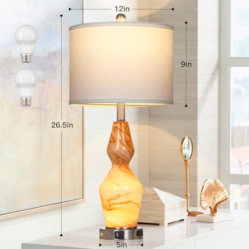 Glass Table Lamps Set of 2 with USB A+C Ports & AC Outlet N1031