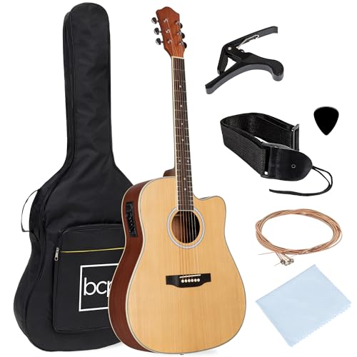 41in All Wood Acoustic Electric Guitar Starter Set with Case Strap Picks Sunburst T34926