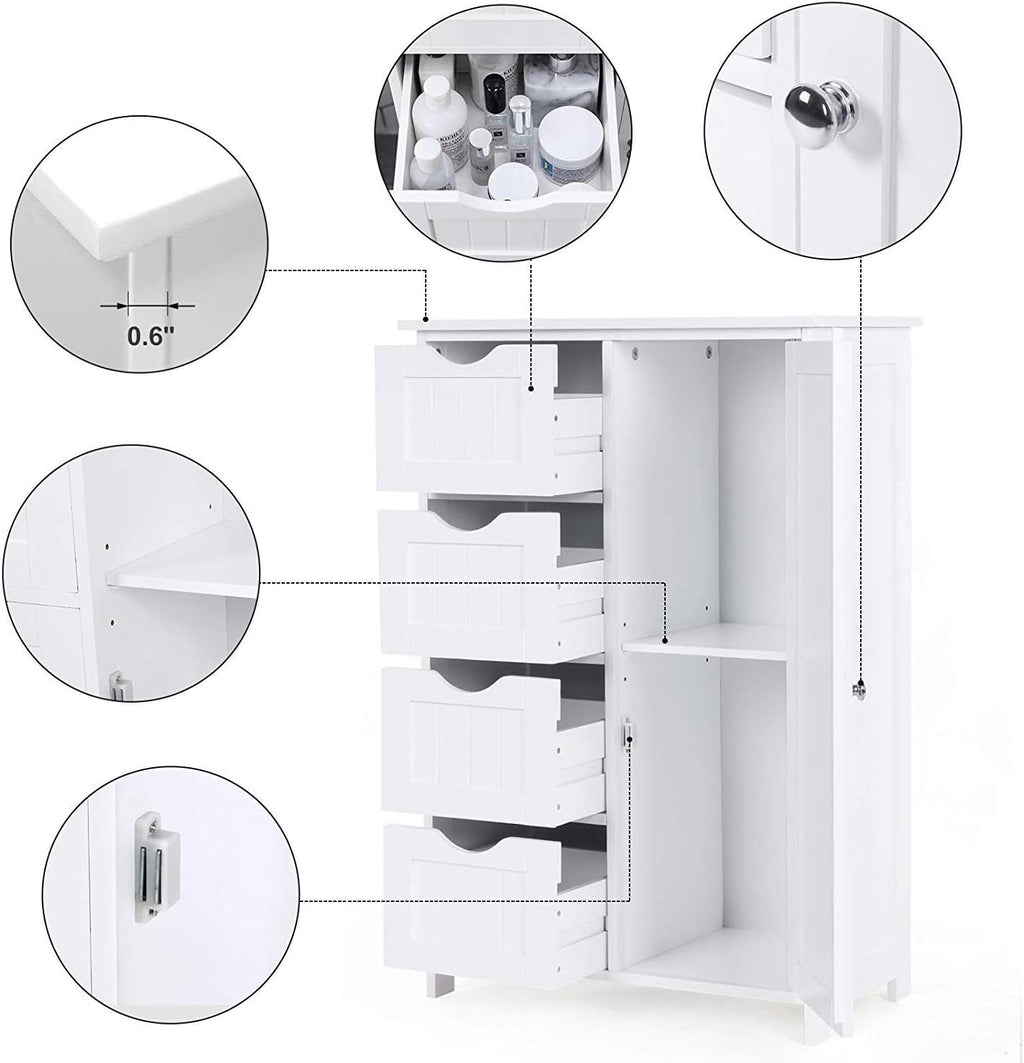 White 1 Door 4 Drawer Wood Storage Cabinet L4486