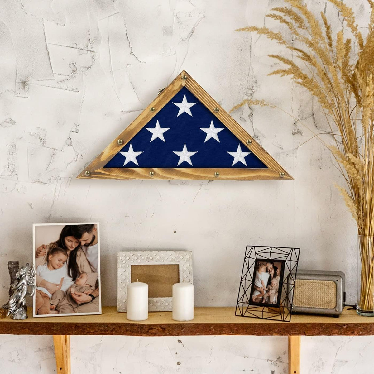 Rustic Wood Flag Display Case Triangle Shadow Box Y7694