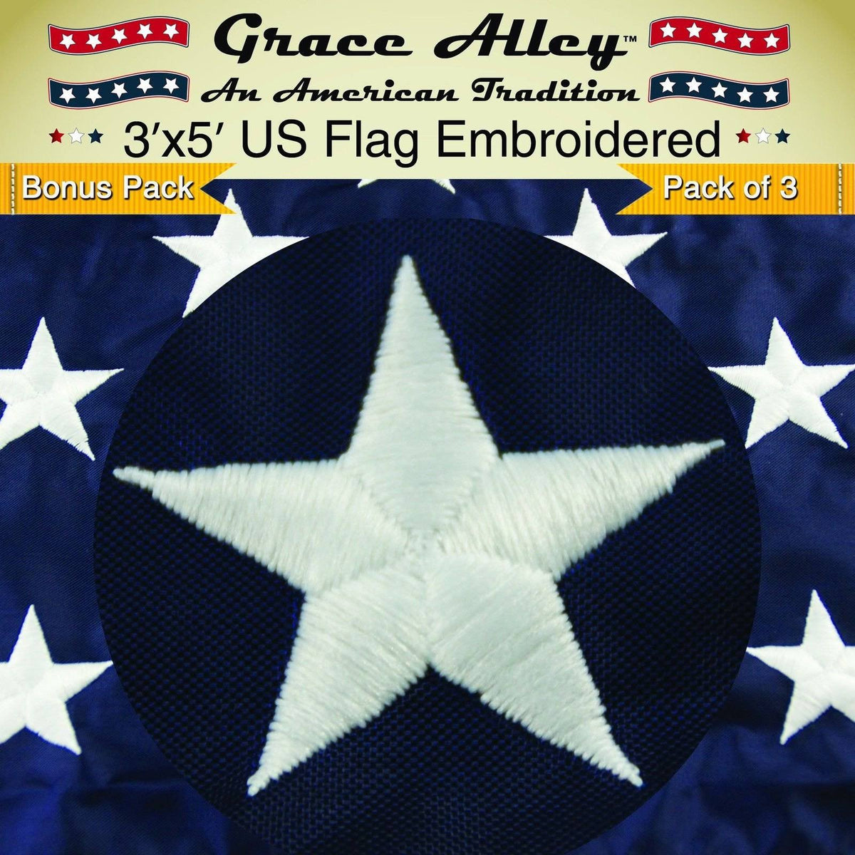 3 Pack 3x5 ft. Embroidered Stars and Sewn Stripes Flag L5142
