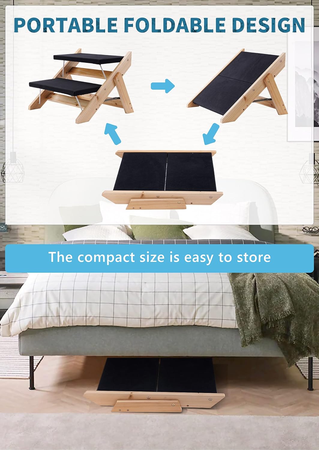 2 in 1 Foldable Wooden Non Slip Pet Stairs G726453