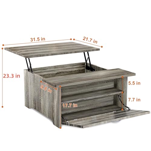 Gray Oak Lift Top Coffee Table with Storage V370