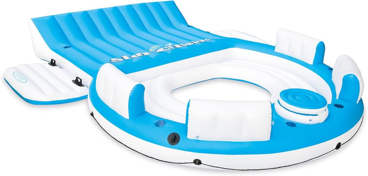 Blue 4 Person Vinyl Pool Raft Lounger with Cup Holders E891