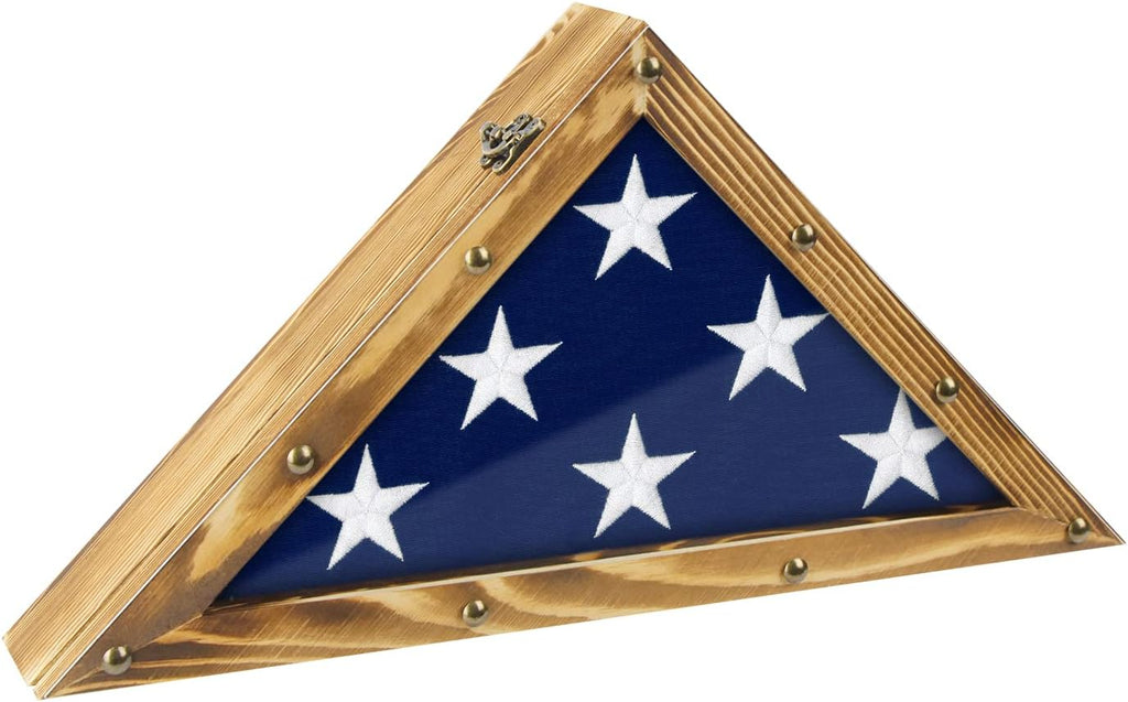 Rustic Wood Flag Display Case Triangle Shadow Box Y7694