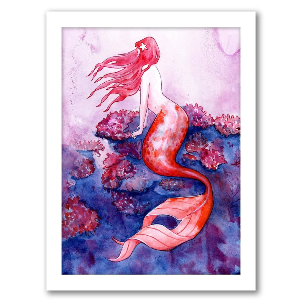 Red Coral Mermaid Black Frame I1086