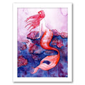 Red Coral Mermaid Black Frame I1086