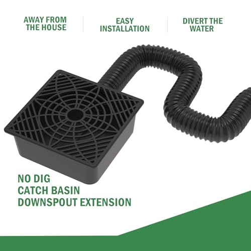 Gutter Downspout Extension, No Dig Catch Basin Low Profile Downspout Extender, Extendable from 1.34’ to 5.1’ W32930