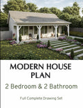 860 square feet 2 Bedroom 2 Bathroom Tiny House Plan Drawing Set E523