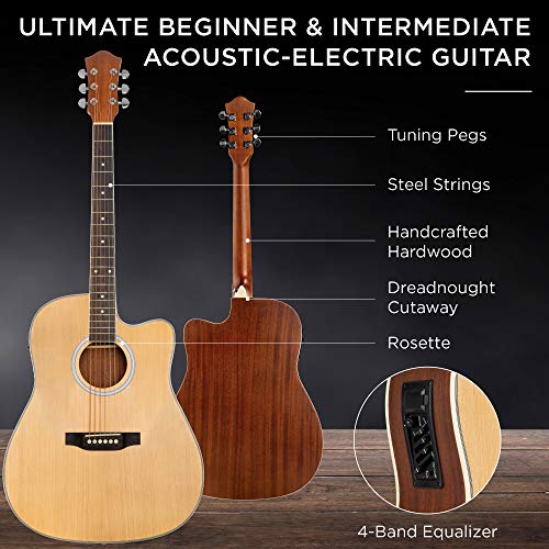 41in All Wood Acoustic Electric Guitar Starter Set with Case Strap Picks Sunburst T34926