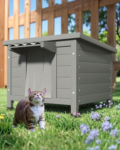 Outdoor Cat House Waterproof Foam Insulated Large Wooden Cat Condos 21.3" L x 19.9" W x 18.9" H H97209