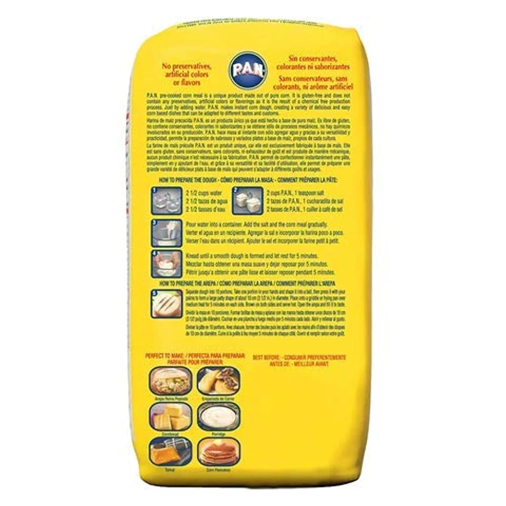 White Corn Meal Pre-cooked Flour for Arepas, 1 Kilogram (Pack of 4) T635