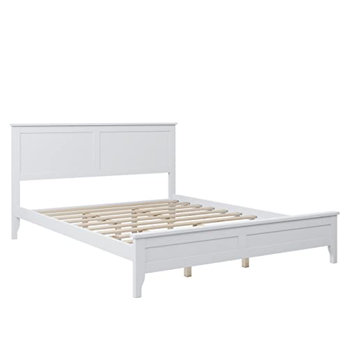 White Queen Wood Platform Bed Frame with Headboard I6484
