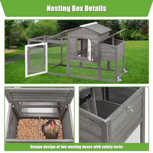 Wooden Chicken Coop Cage with Nesting Box, Waterproof Roof, Removable Tray E445799