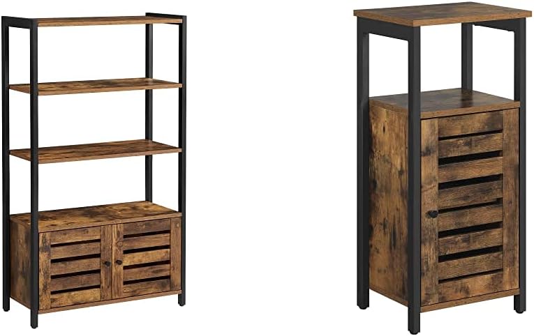 Rustic Brown Bookshelf and Storage Cabinet with 3 Shelves T330805