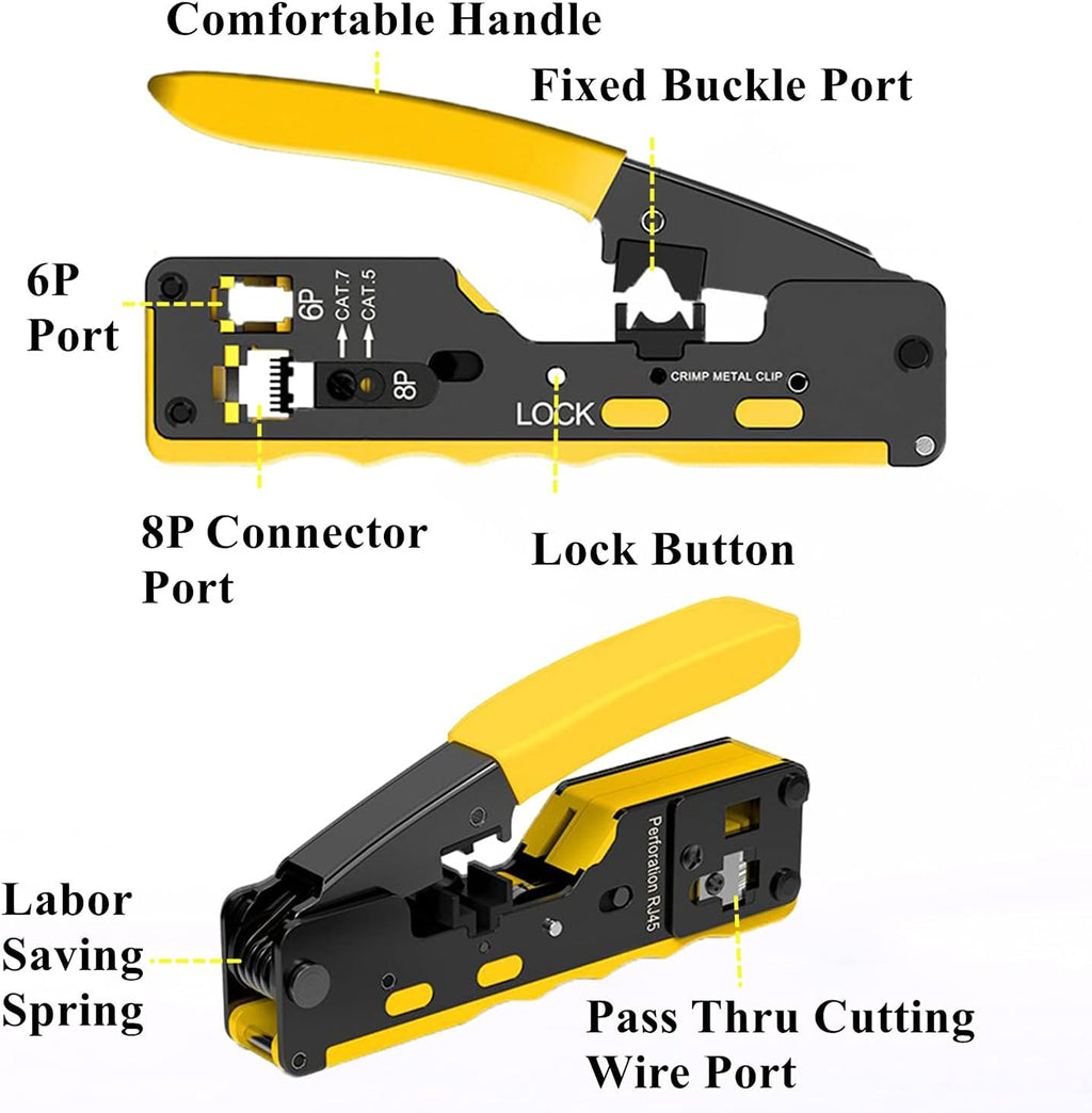 rj45 Crimp Tool Kit with Cat7 Shielded Connectors and Network Tester K36674