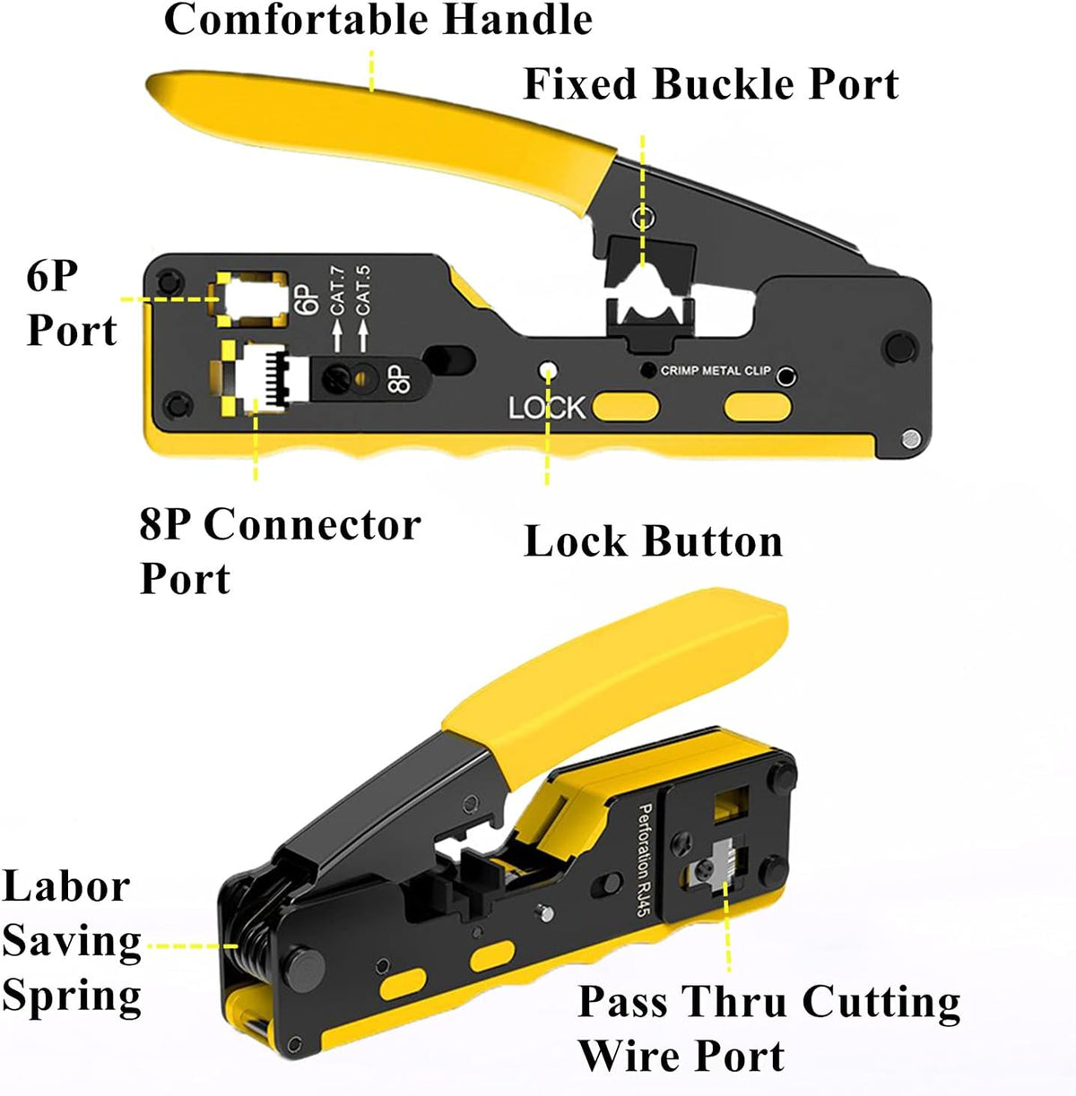 rj45 Crimp Tool Kit with Cat7 Shielded Connectors and Network Tester K36674