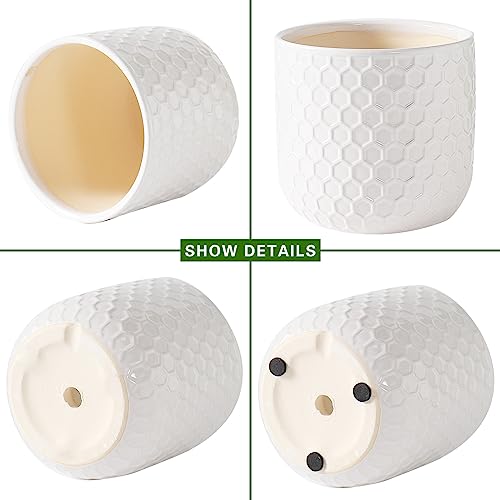 Ceramic Planters with Drainage Hole, Set of 3, Creamy-White H106