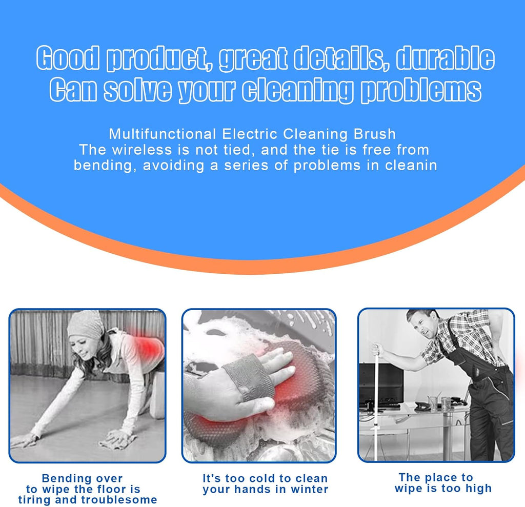 White Cordless Electric Spin Scrubber with 3 Replaceable Brush Heads and Adjustable Extension Handle C25965