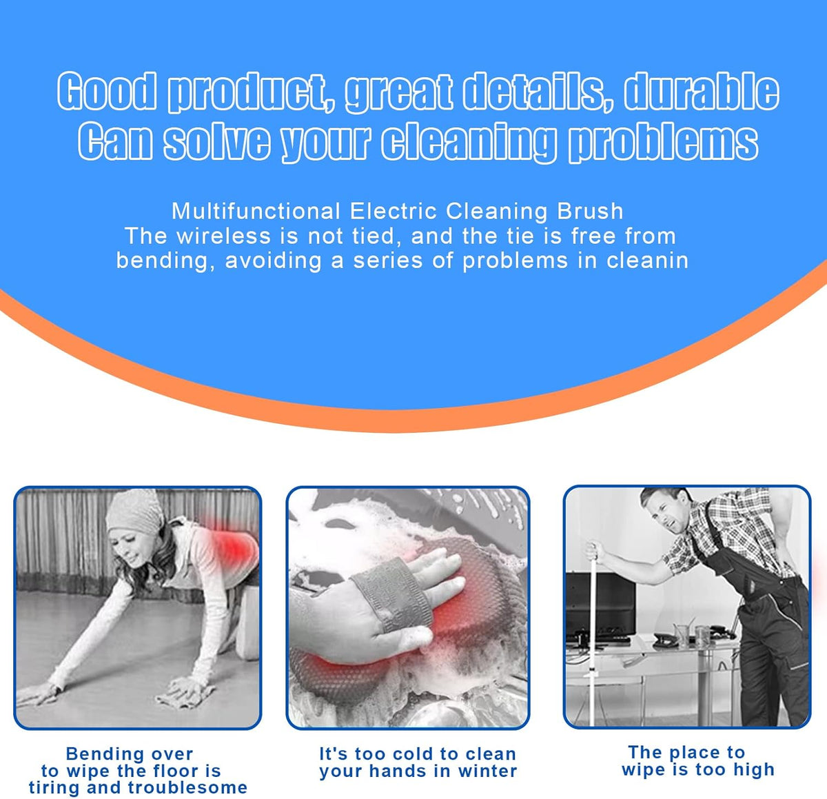 White Cordless Electric Spin Scrubber with 3 Replaceable Brush Heads and Adjustable Extension Handle C25965