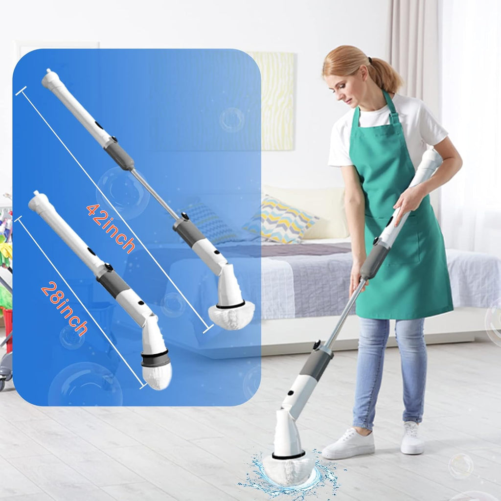 White Cordless Electric Spin Scrubber with 3 Replaceable Brush Heads and Adjustable Extension Handle C25965