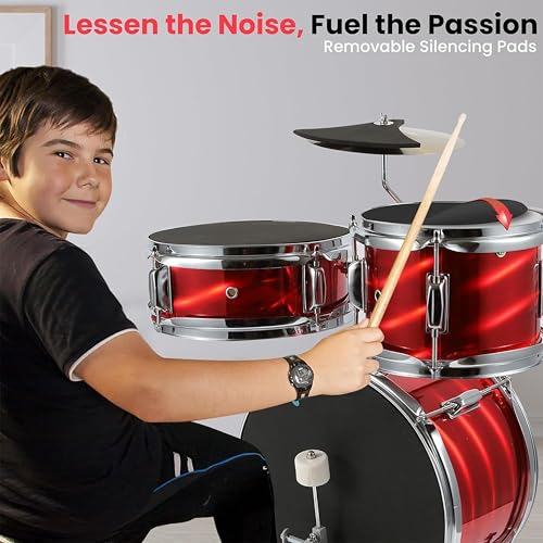 3 Piece Kids Drum Set with Bass Drum, Snare, Tom, Cymbal, Throne, Drumsticks C267909