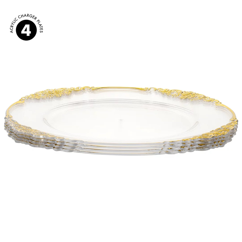 Clear Acrylic Charger Plates with Gold Rim Set of 4 W1297
