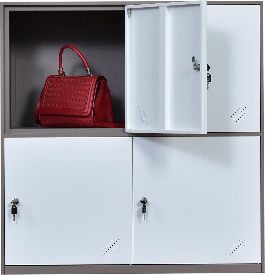 White Metal Storage Cabinet with Lock and Doors P519106