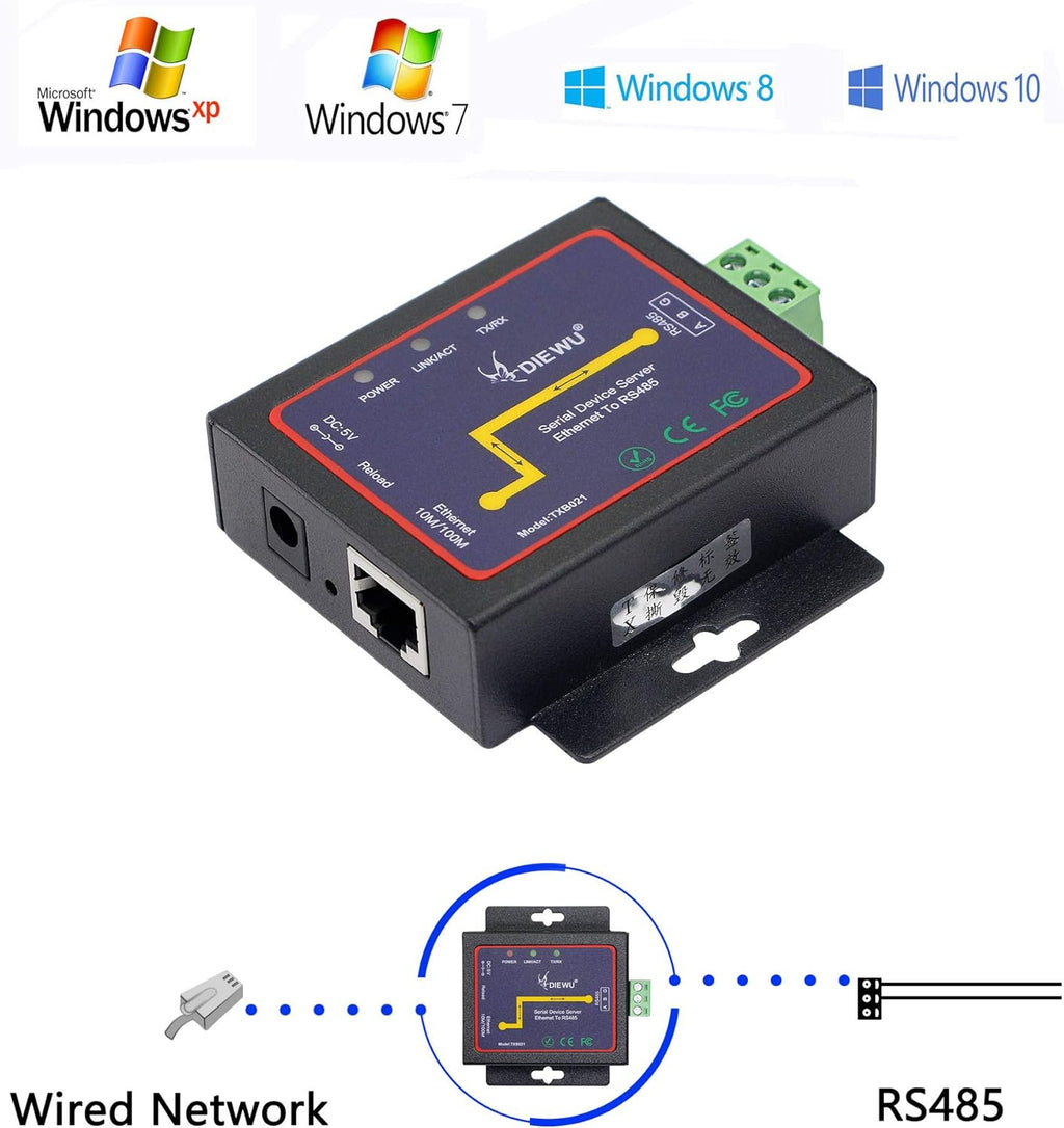 RS485 to Ethernet RJ45 TCP/IP Serial Device Server Converter, Pack of 2 P7613